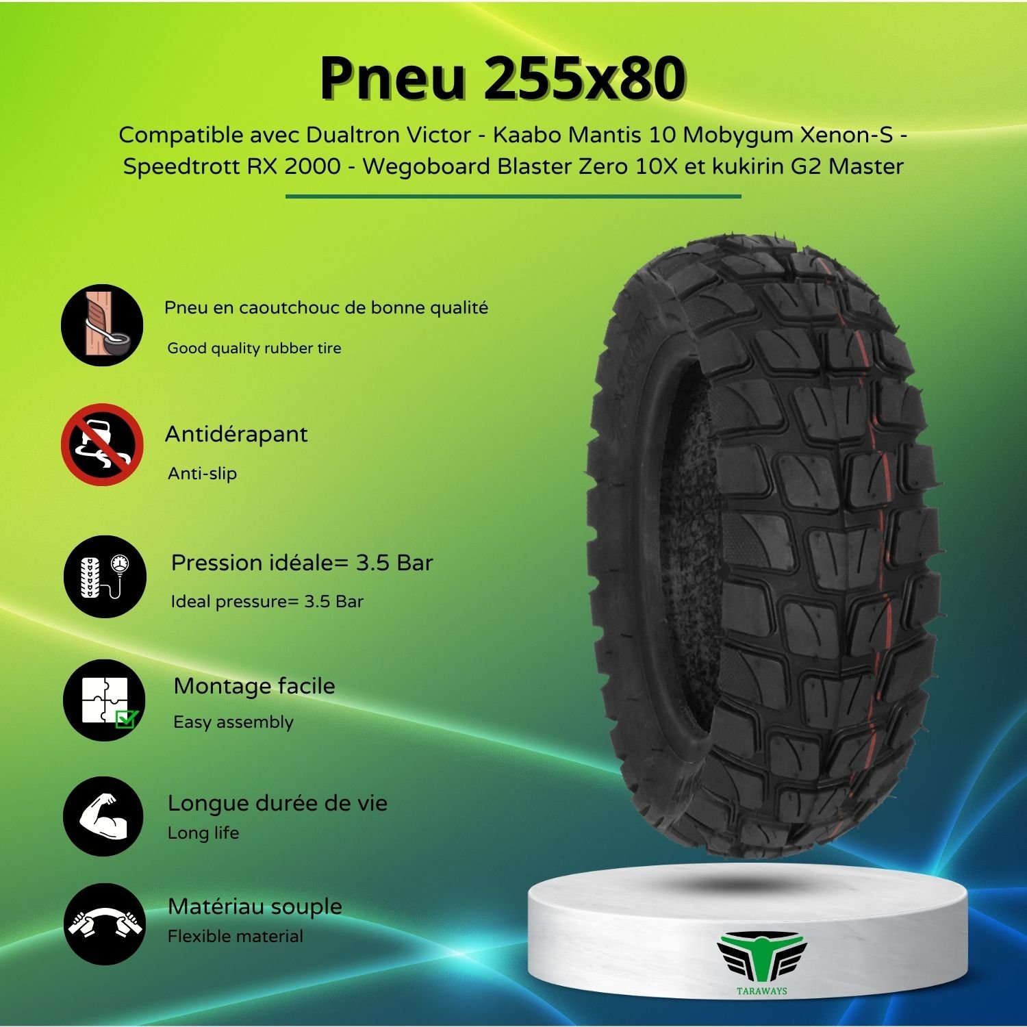 Pneu Offroad 10x3 Pouces Pour Trottinette Électrique - Compatible Zero10, Kaabo Mantis, Dualtron Spider